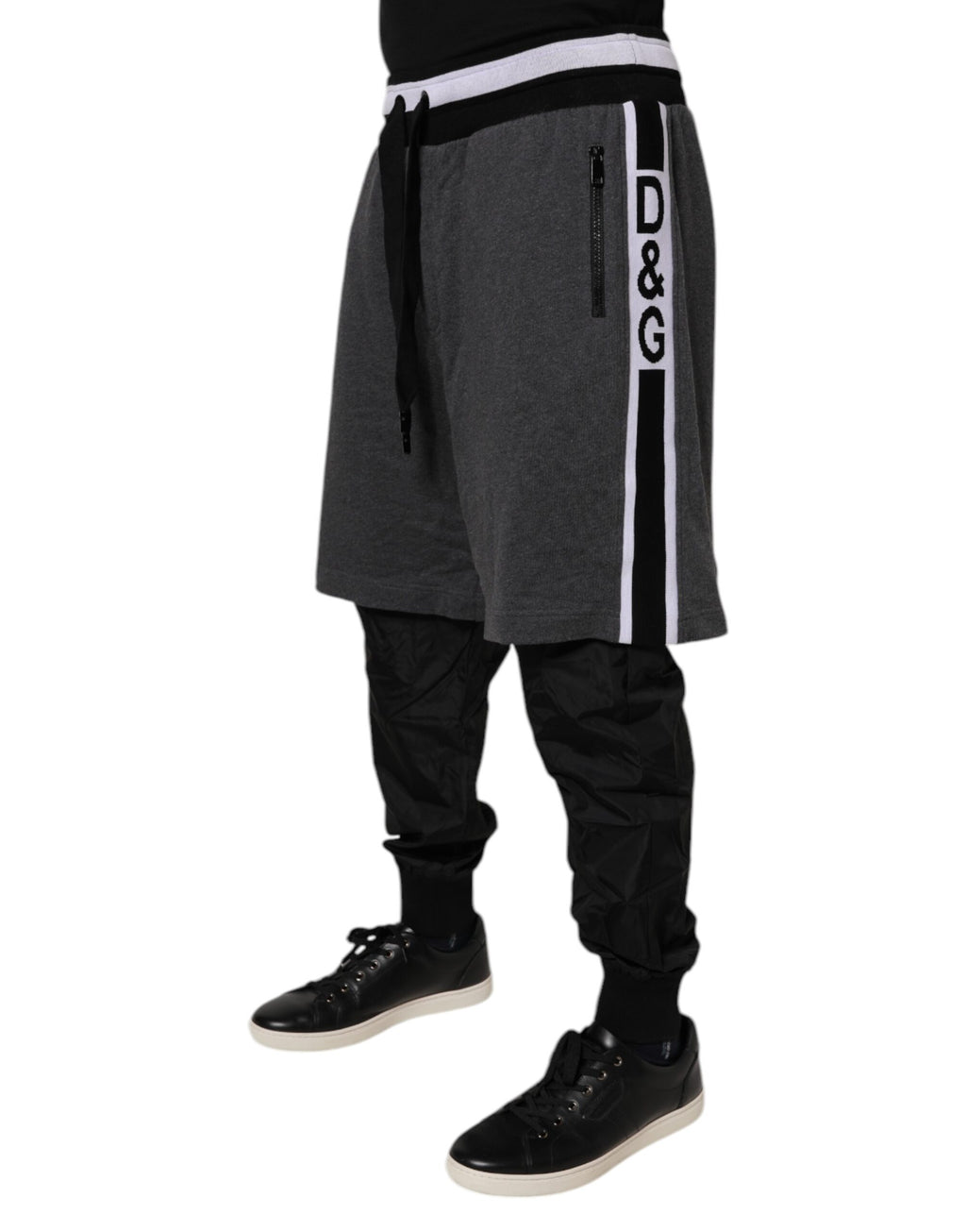 Black Gray Cotton Layered Men Sweatpants Pants
