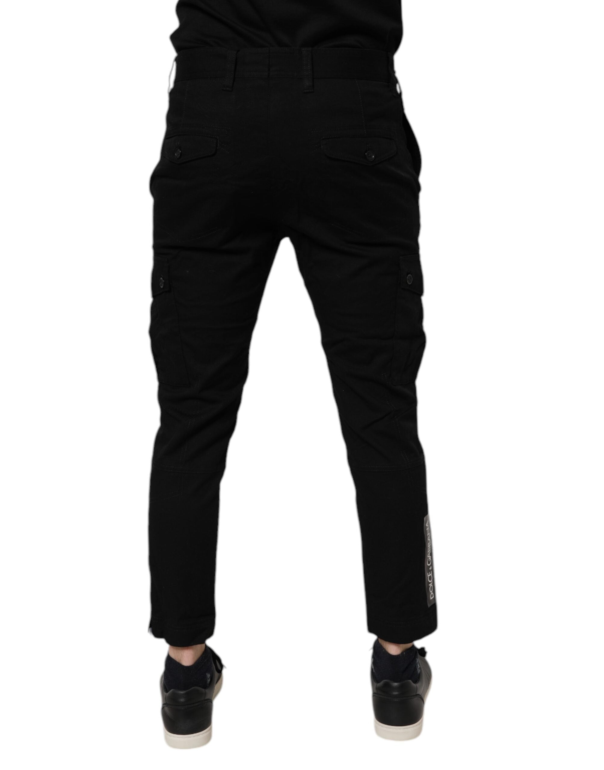 Black Cotton Stretch Skinny Cargo Denim Jeans
