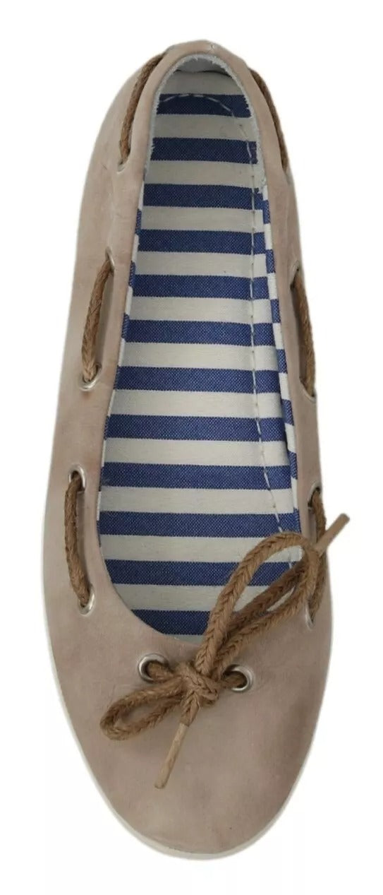 Beige Suede Lace Bow Loafers Ballet Flat Shoes