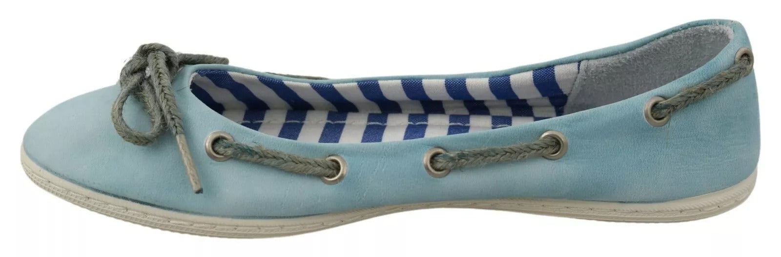 Sky Blue Suede Lace Bow Loafers Ballet Flat Shoes