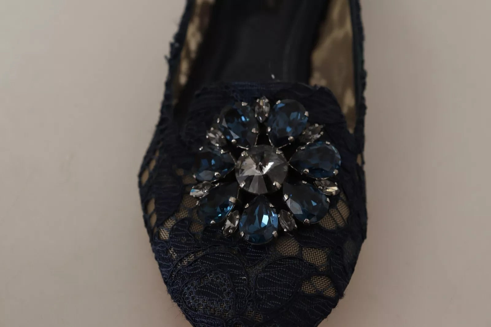 Blue Crystal Loafer Lace Ballet Flats Shoes