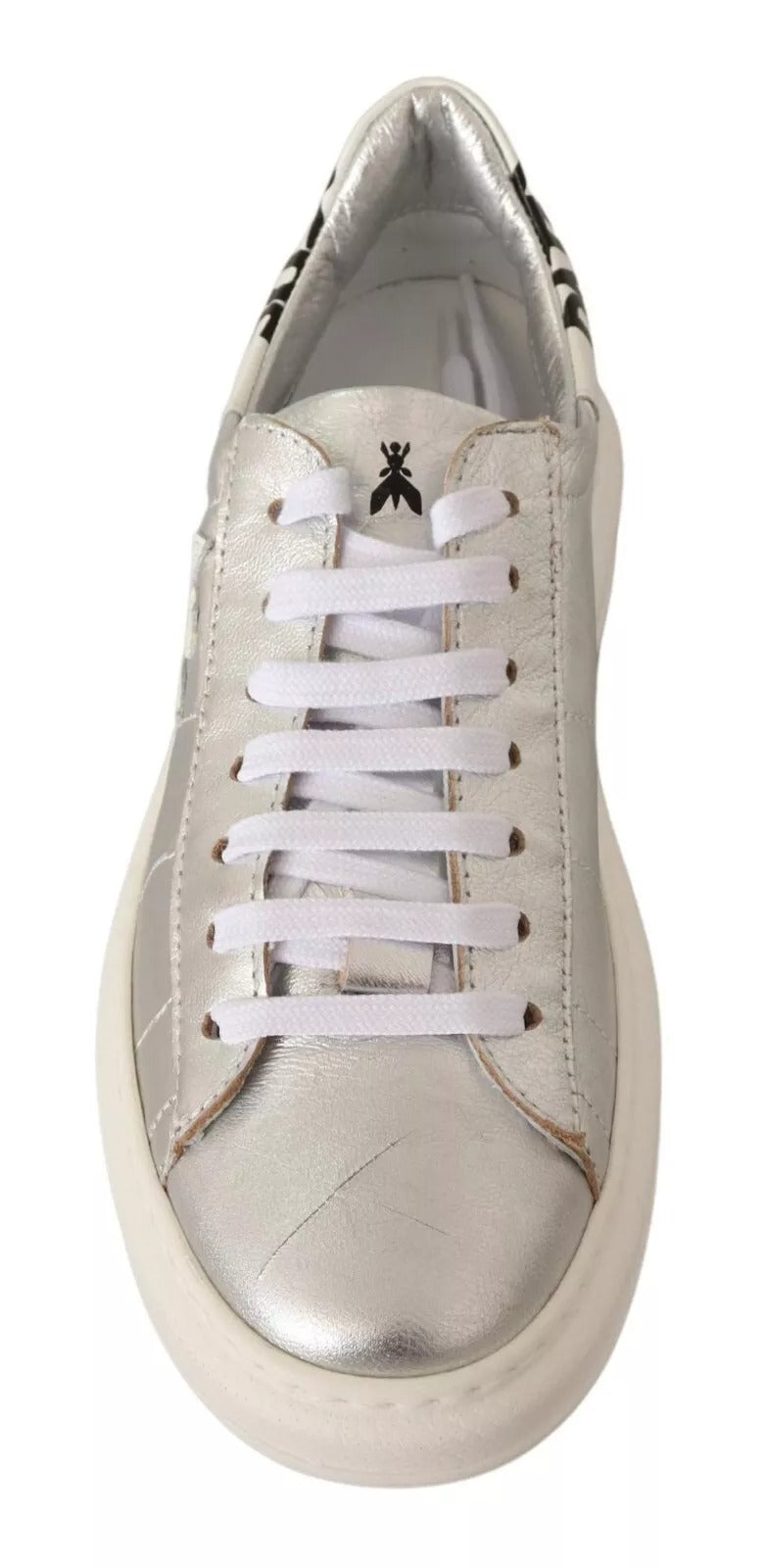 Silver Full Grain Leather Lace Up Sneakers Shoes