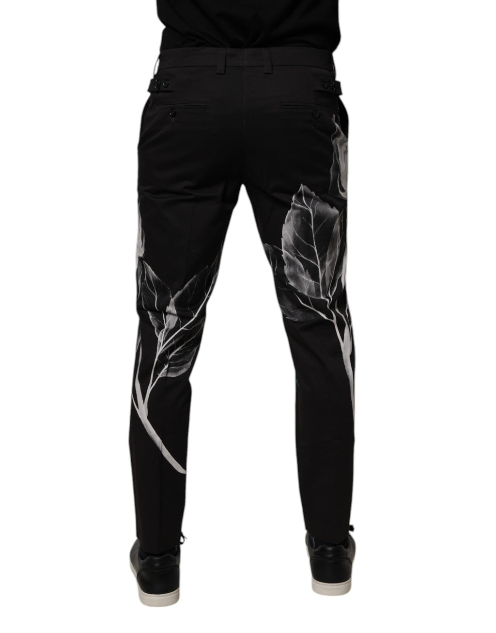 Black Cotton Floral Skinny Dress Pants