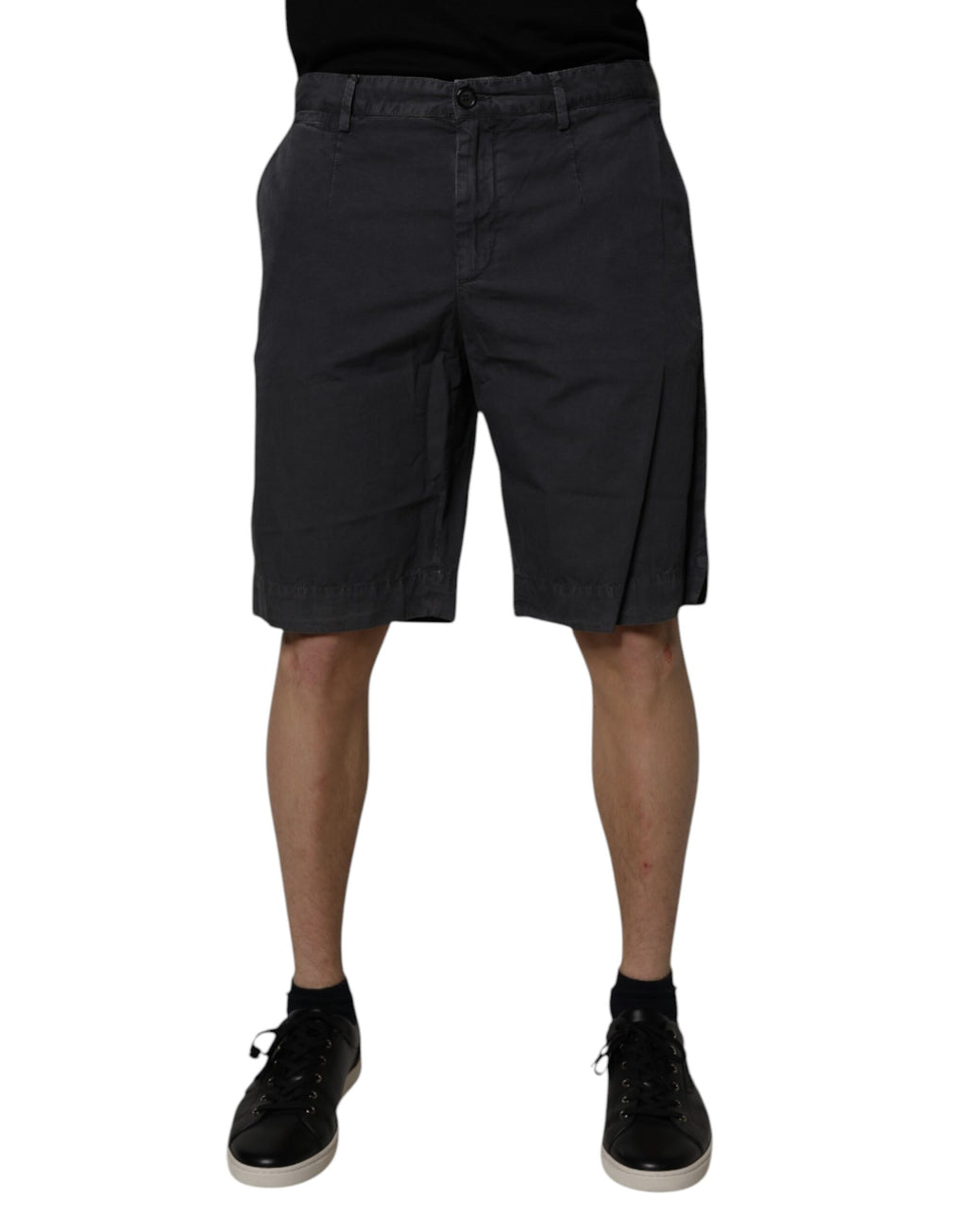 Dark Gray Cotton Mid Waist Men Bermuda Shorts