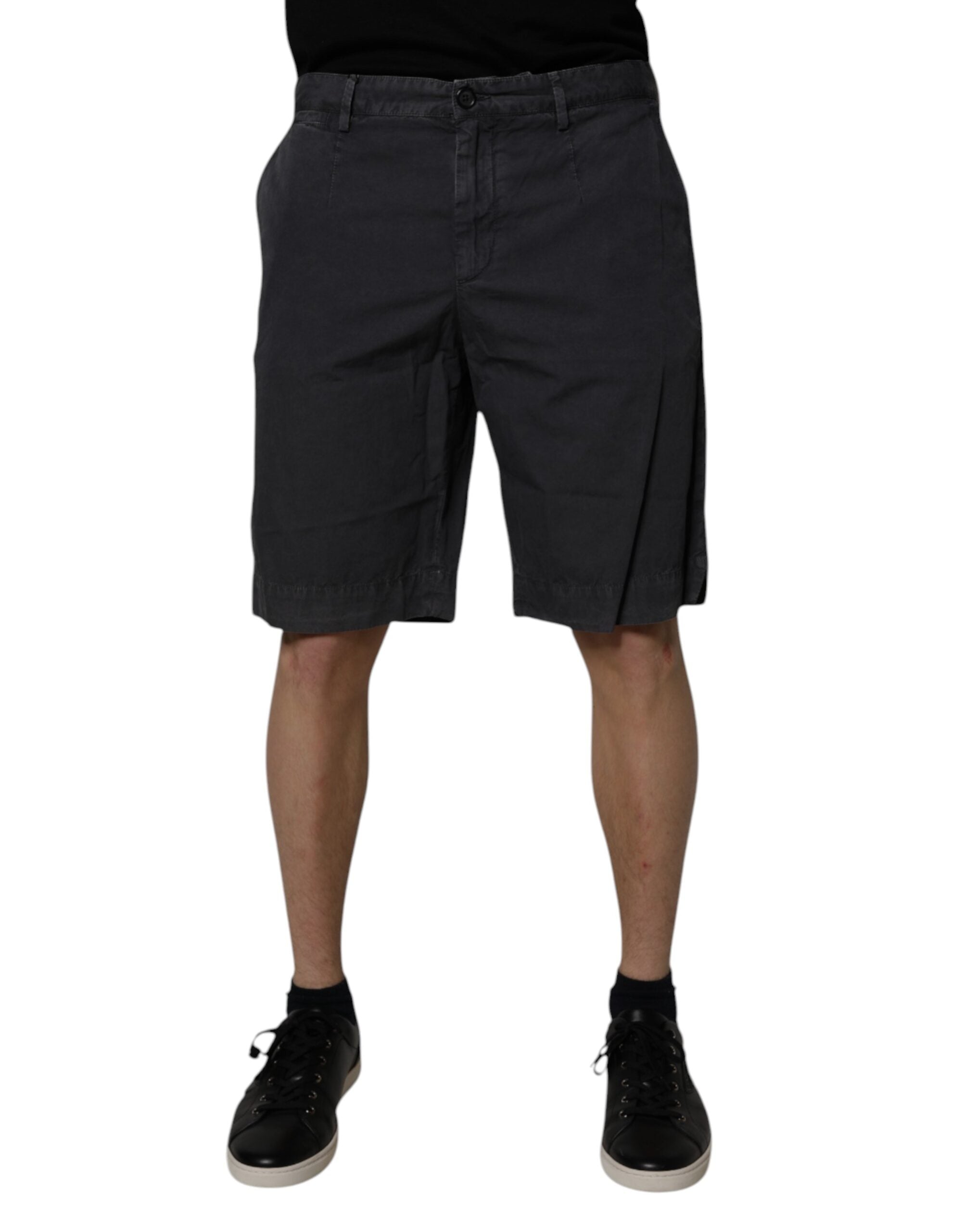 Dark Gray Cotton Mid Waist Men Bermuda Shorts