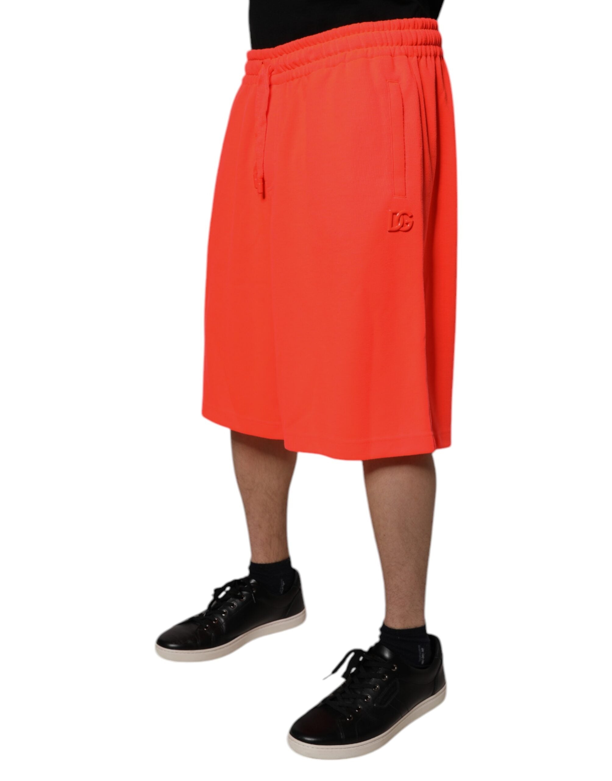 Red Polyester Mid Waist Men Bermuda Shorts