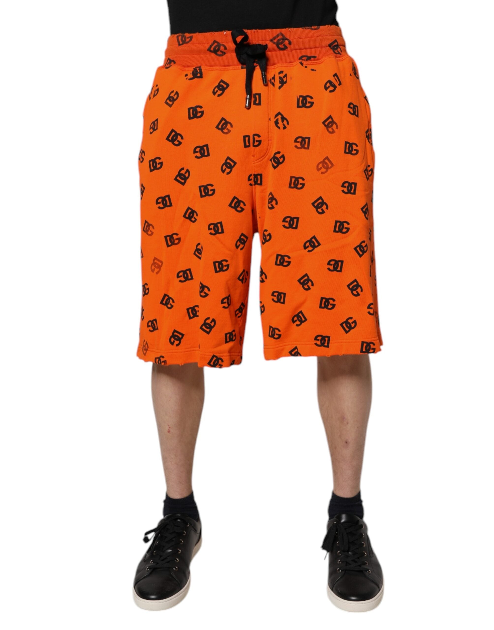 Orange Logo Monogram Cotton Bermuda Shorts