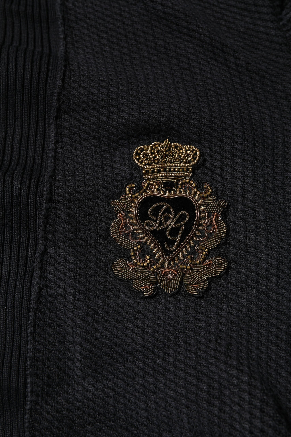 Black Heraldic Silk Buttoned Pullover Sweater