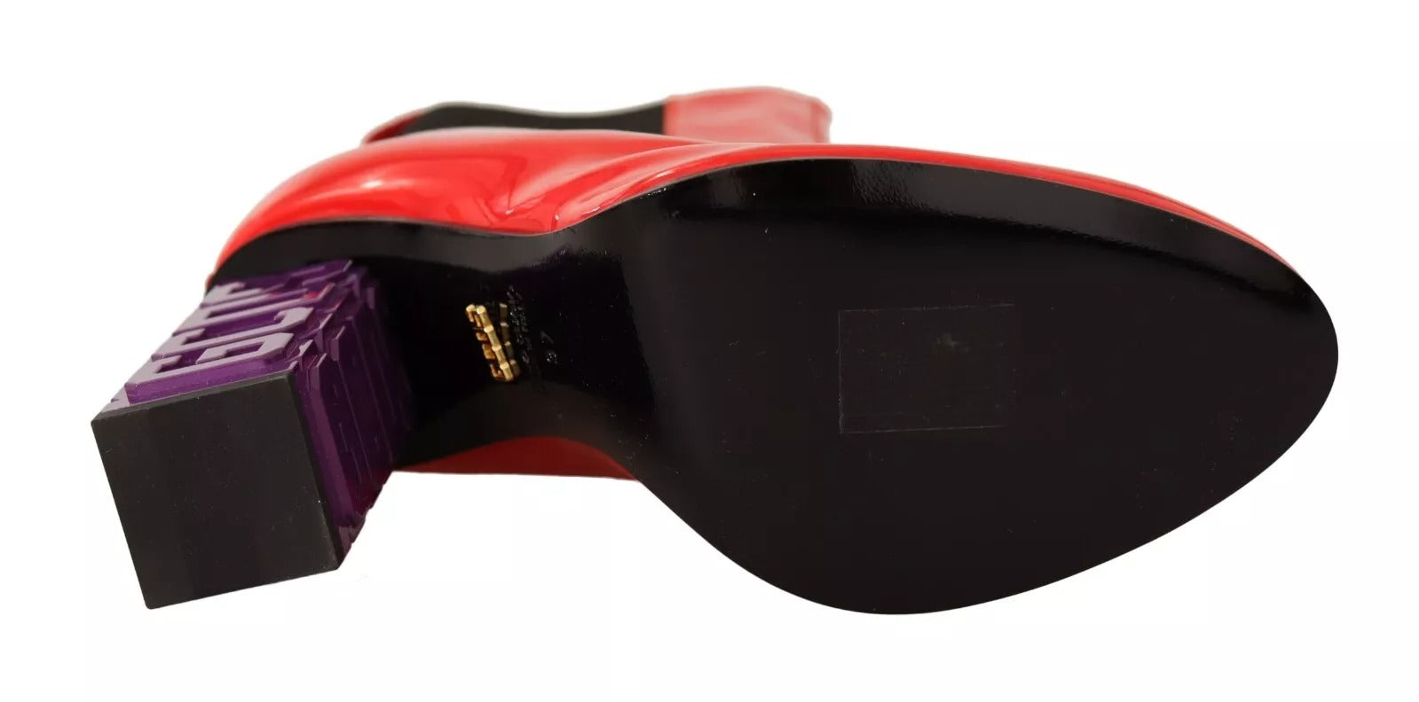 Red Leather Black Fabric Logo Heel Ankle Boots Shoes