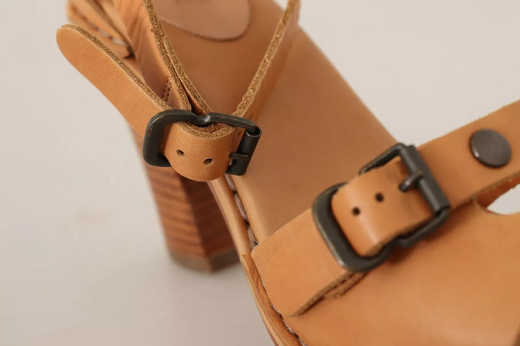 Brown Leather Studded Ankle Strap Sandals Shoes