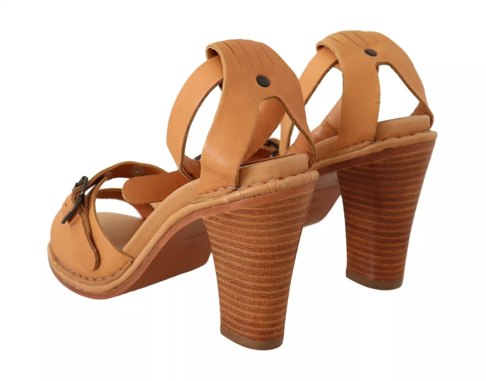 Brown Leather Studded Ankle Strap Sandals Shoes