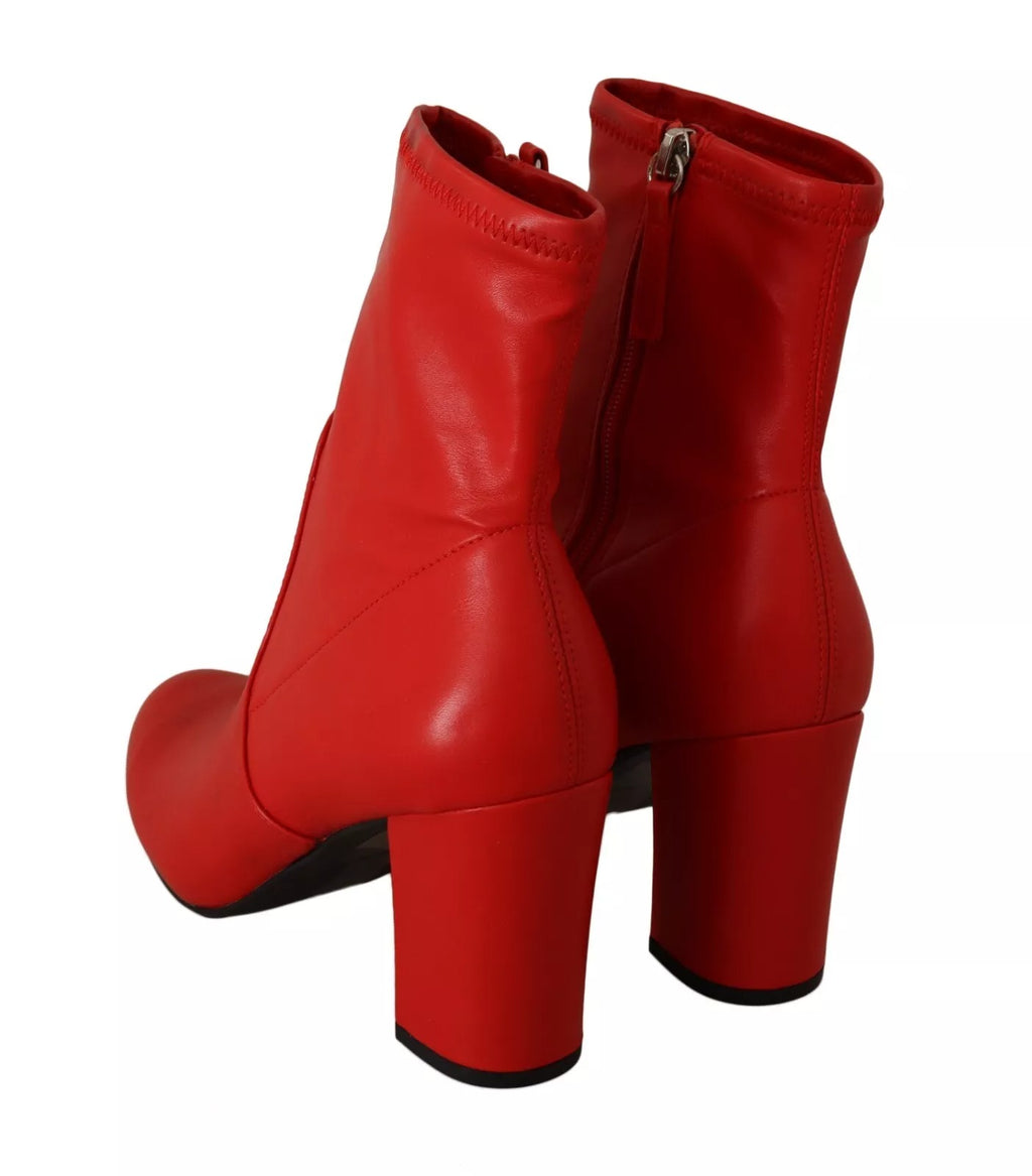Steve Madden Red Leather Block Heels Ankle Boots Shoes