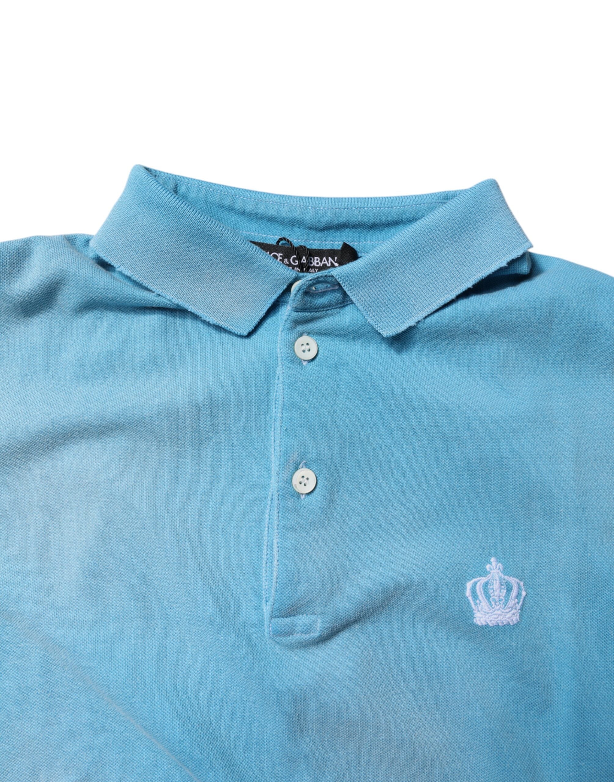 Blue Cotton Crown Collared Men Polo T-shirt