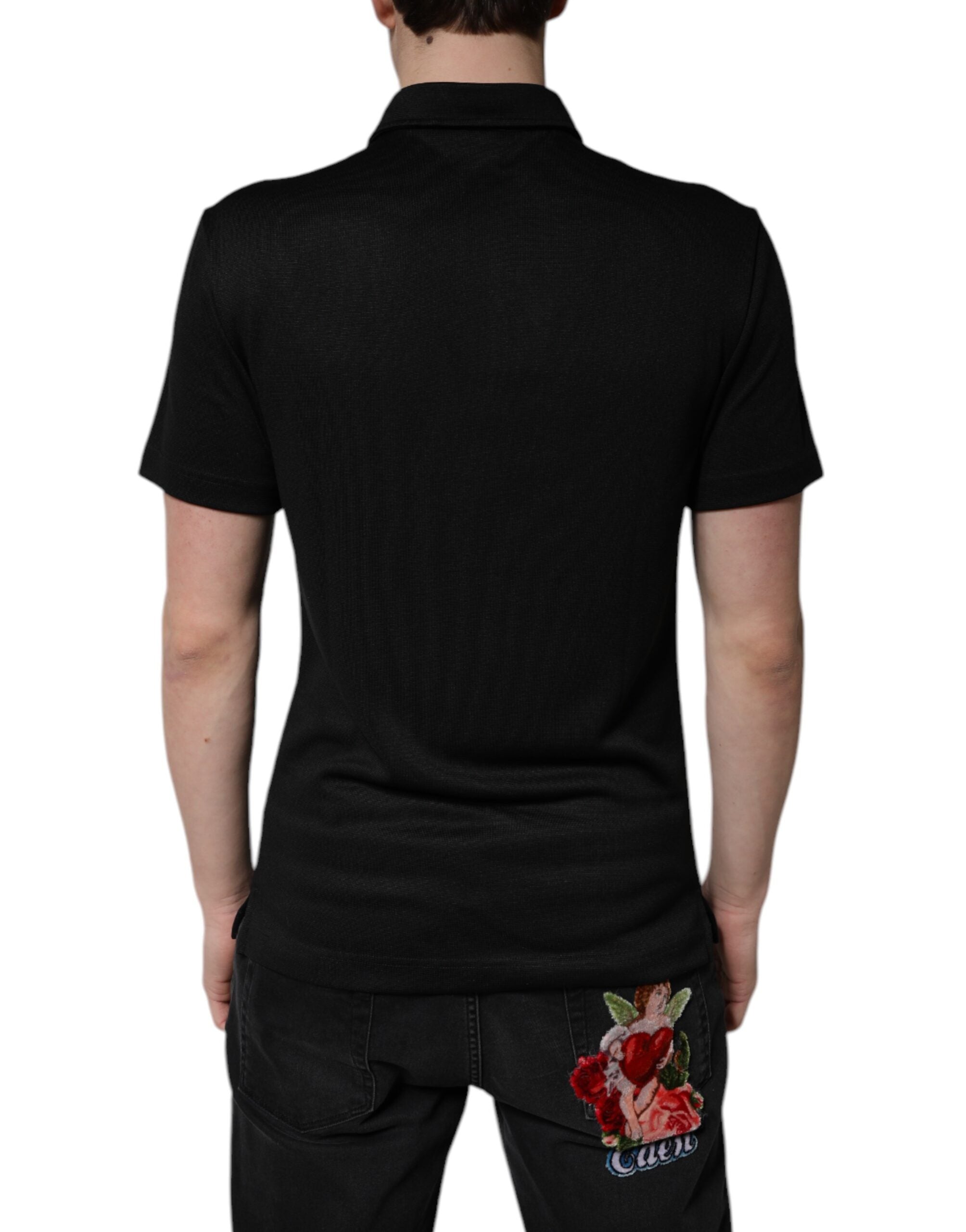 Black Polyester DG Logo Collared Polo T-shirt