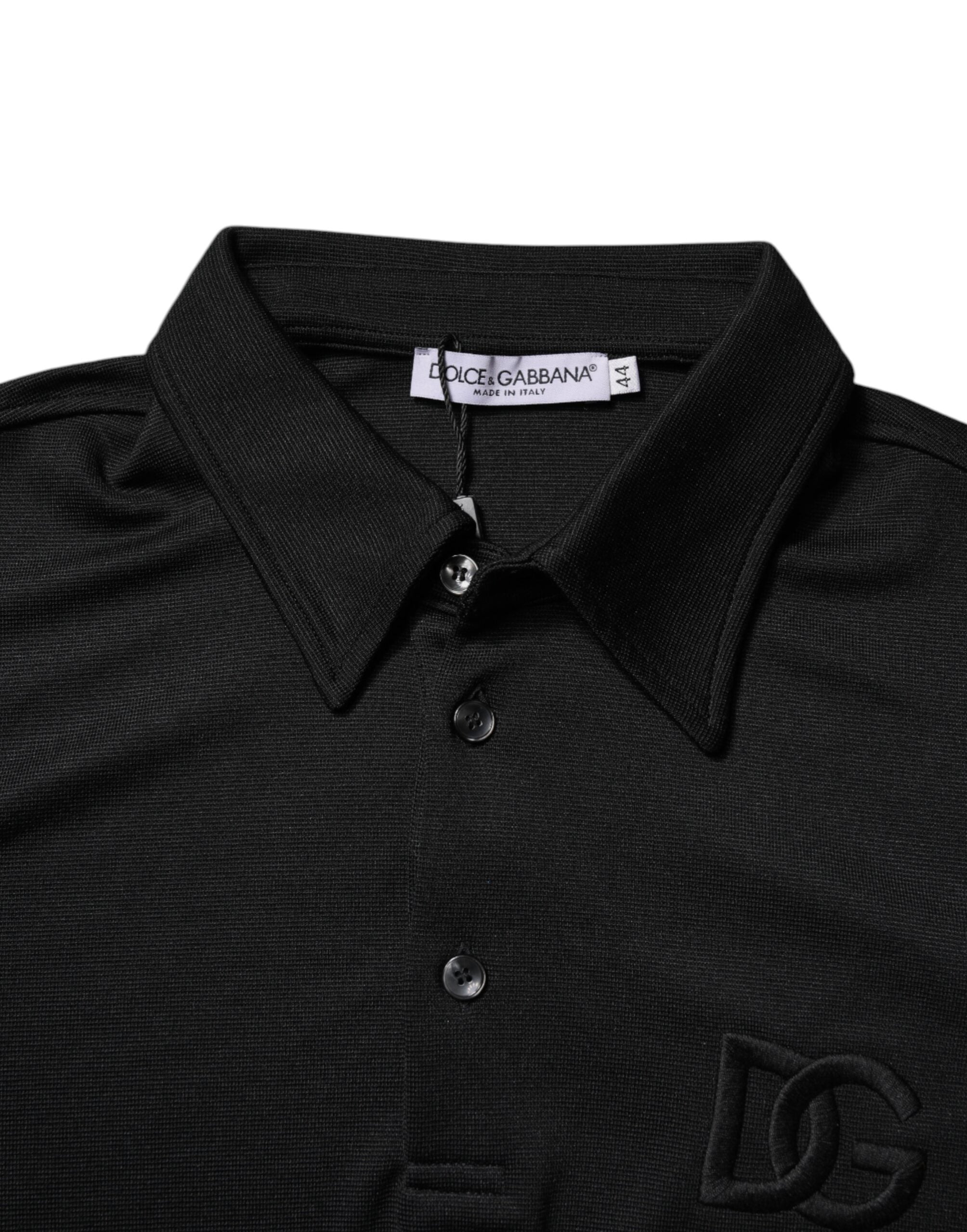 Black Polyester DG Logo Collared Polo T-shirt