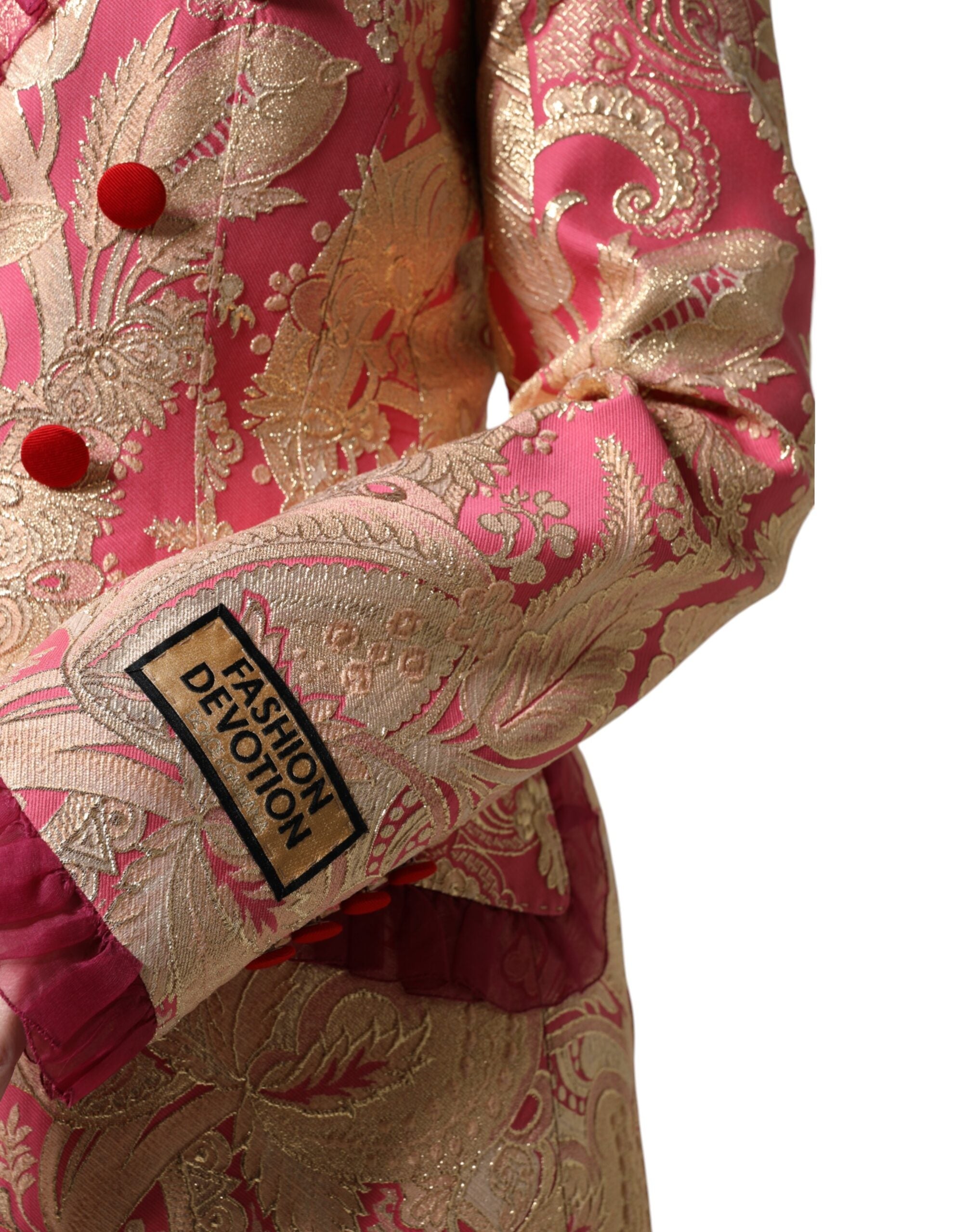 Pink Gold Jacquard Nylon Coat Blazer Jacket
