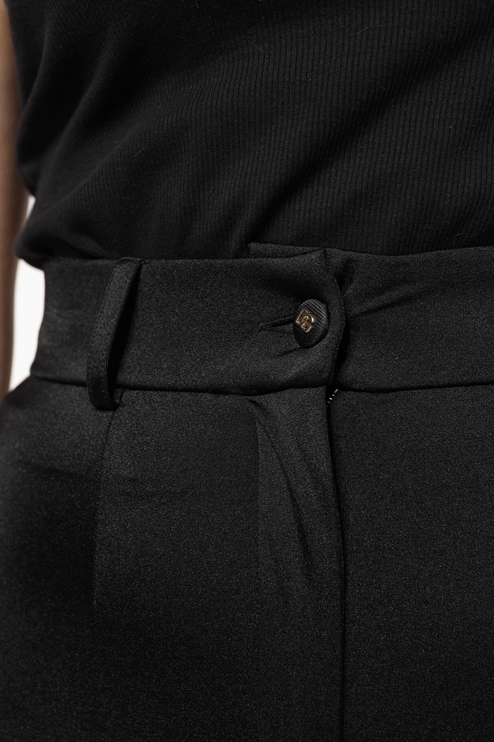 Black Nylon High Waist Slim Fit Pants