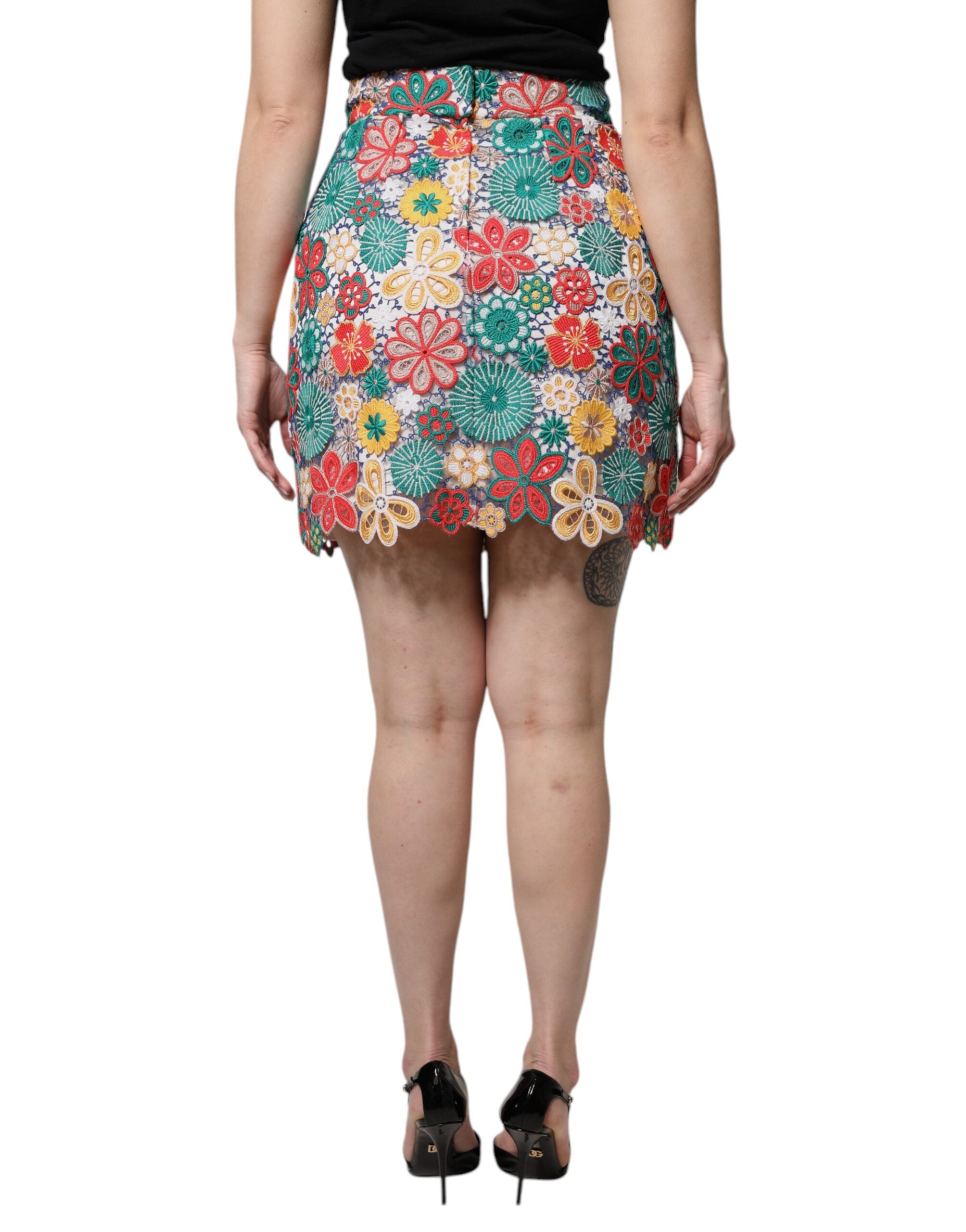 Multicolor Floral Lace High Waist Mini Skirt