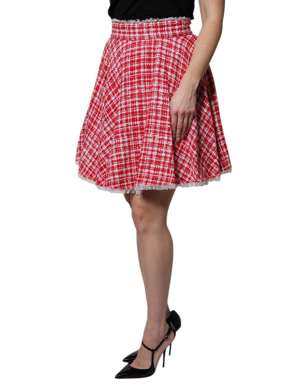 Red White High Waist A-line Above Knee Skirt