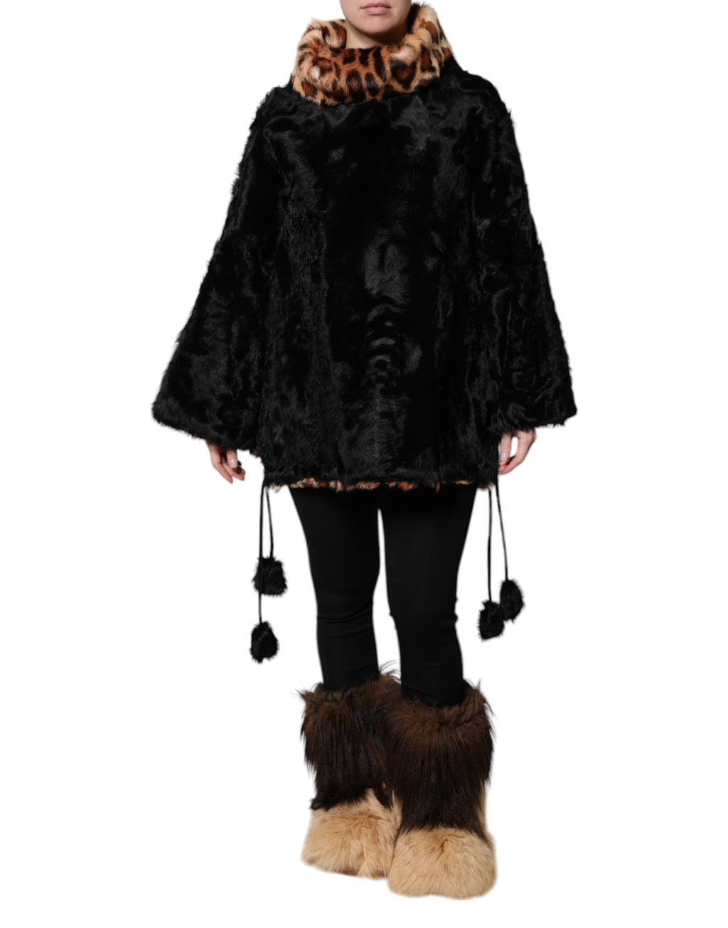 Black Lamb Fur Short Women Coat Jacket