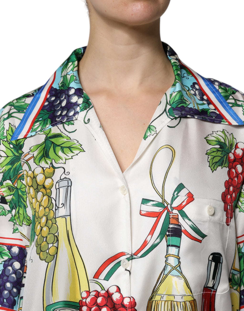 Multicolor Short Sleeve Silk Food Shirt Top