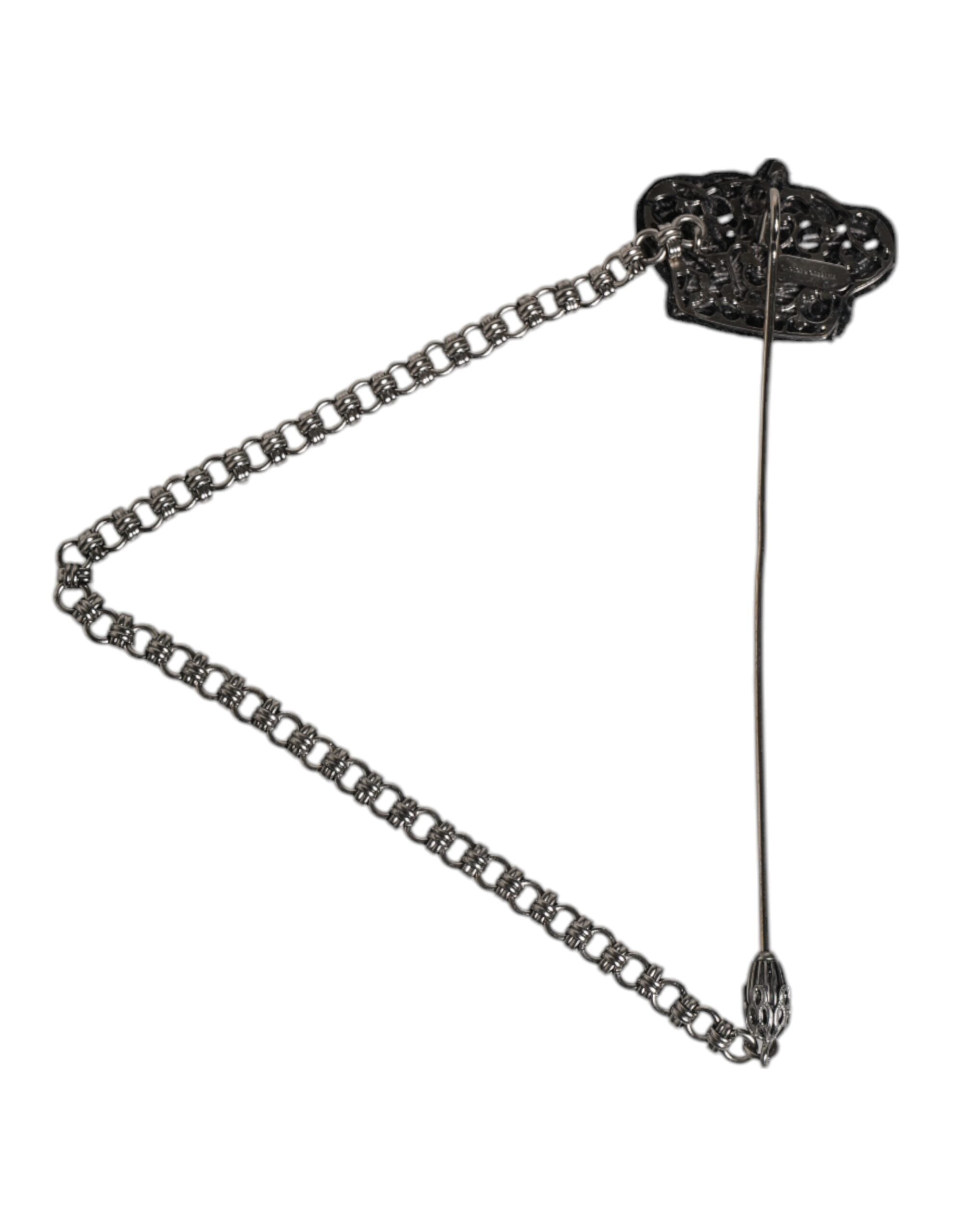 Silver Tone Brass Crown Chain Women Brooch Lapel Pin