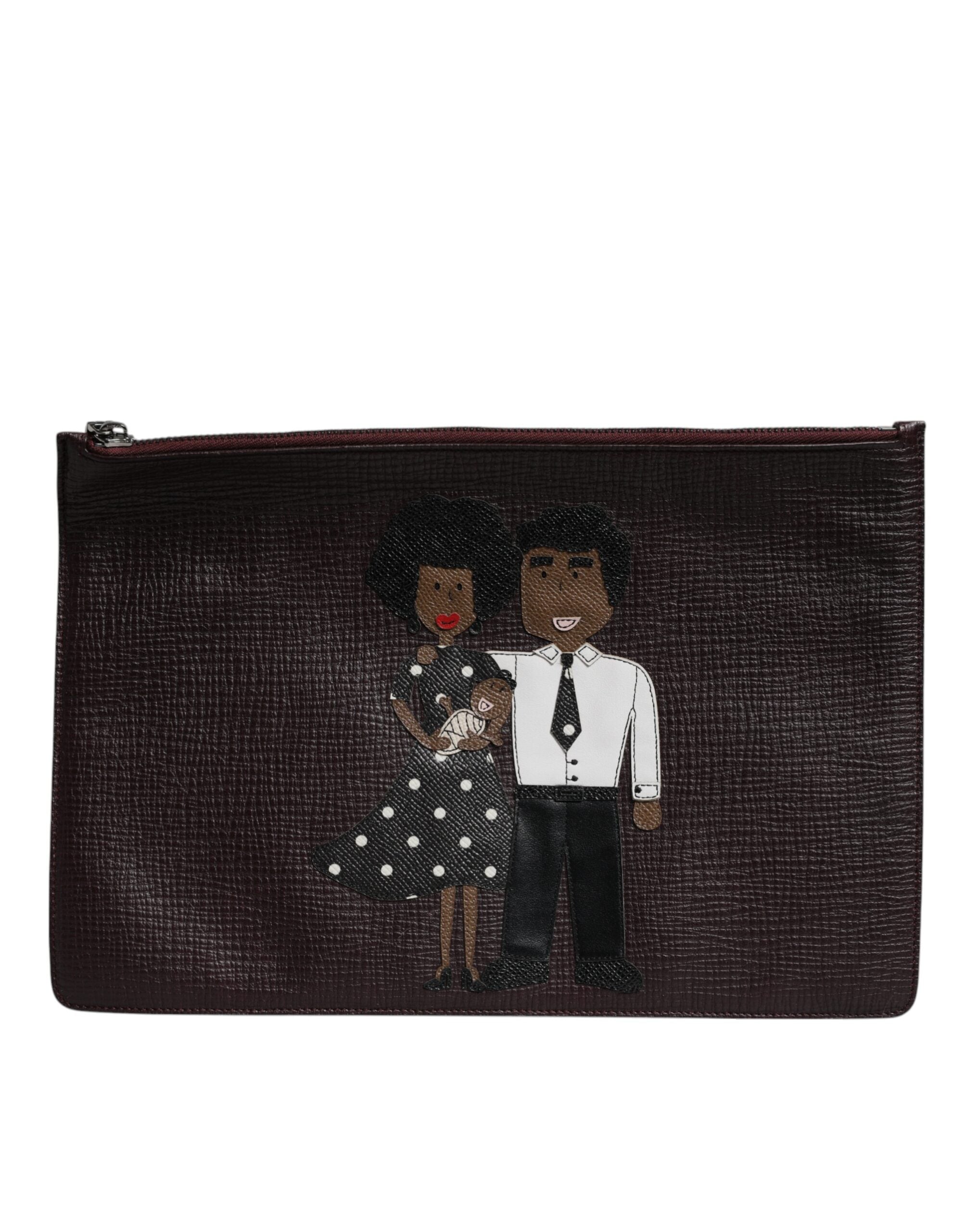 Brown Leather #DGFAMILY Embellished Men Clutch Pouch Bag