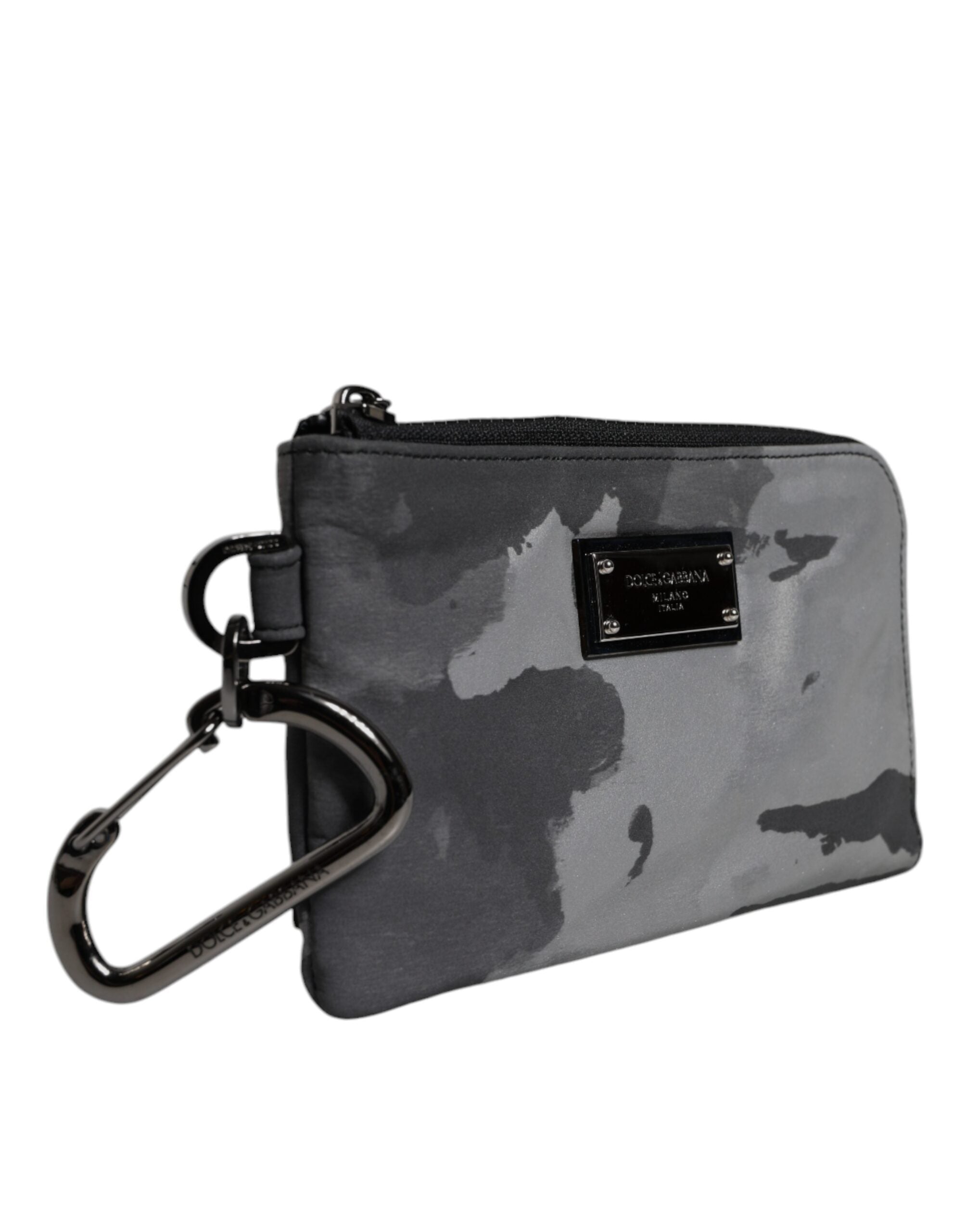Black Gray Camouflage Logo Plaque Keyring Pouch Bag