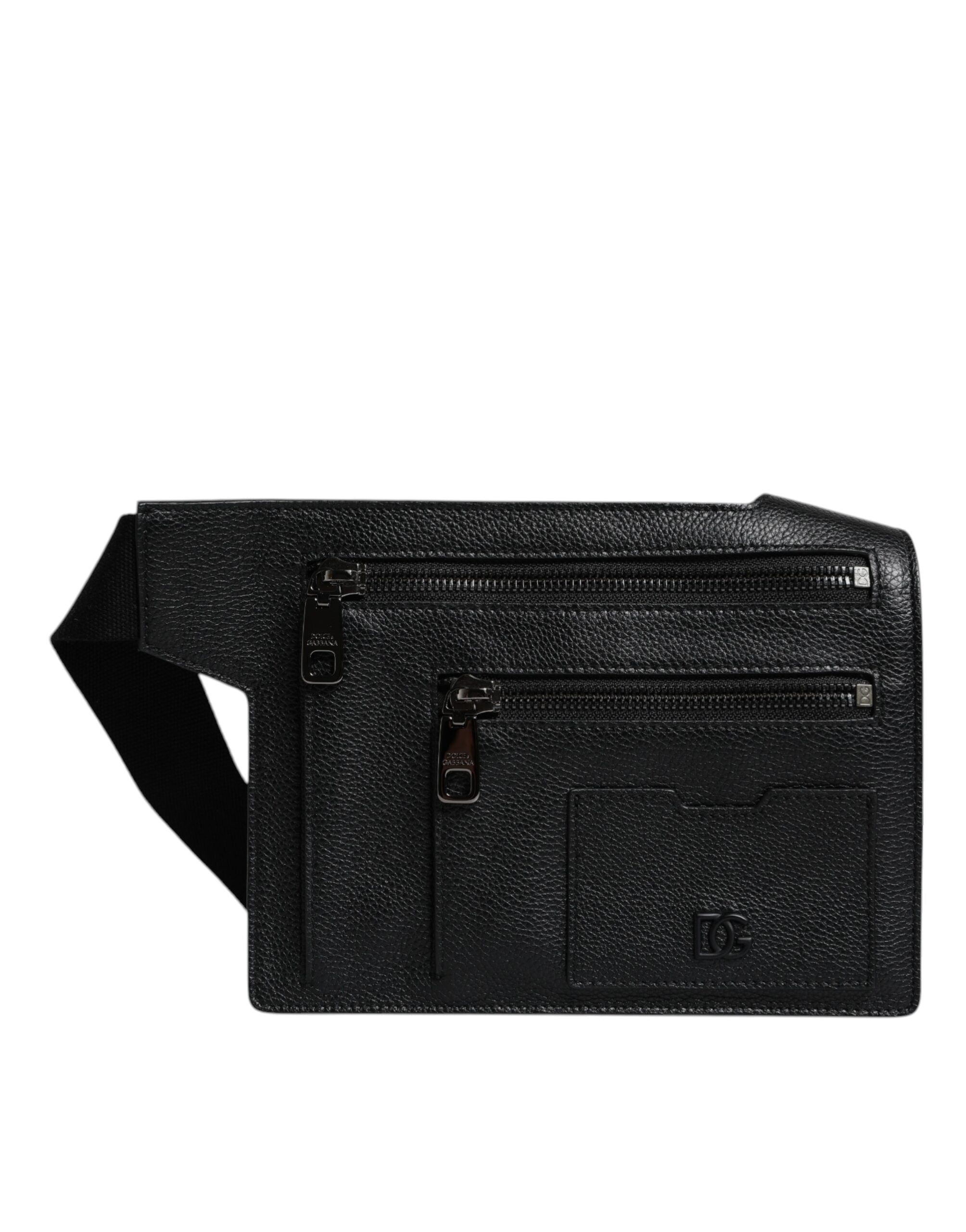 Black Calfskin Leather Messenger Crossbody Bag