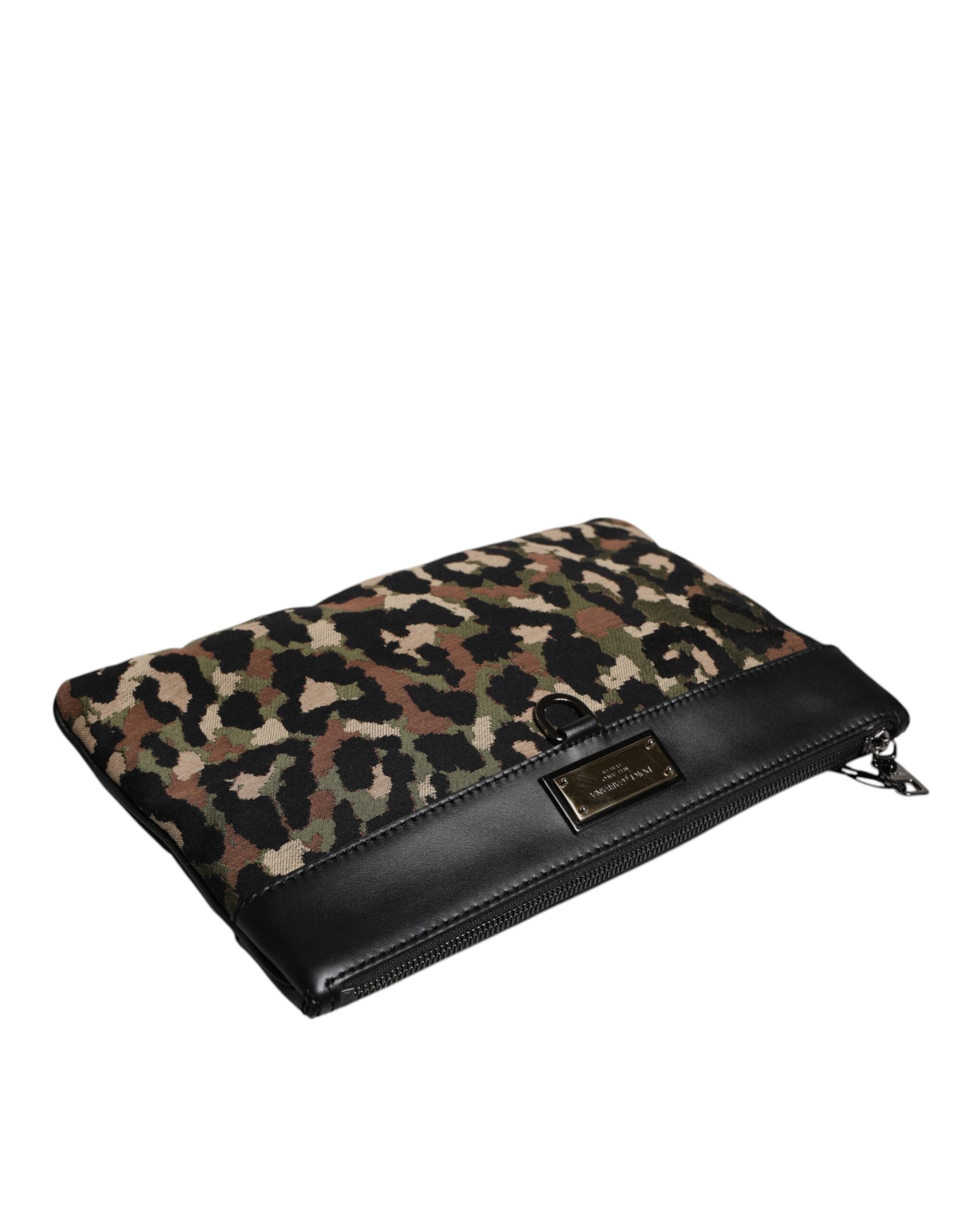 Multicolor Leopard Jacquard Print Logo Plaque Pouch Bag