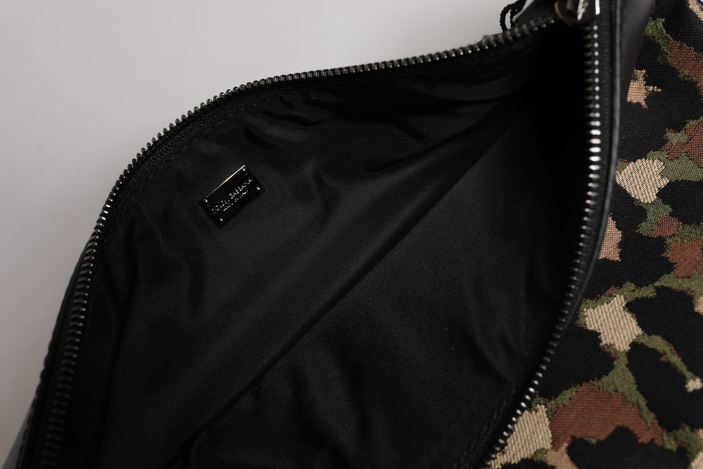 Multicolor Leopard Jacquard Print Logo Plaque Pouch Bag