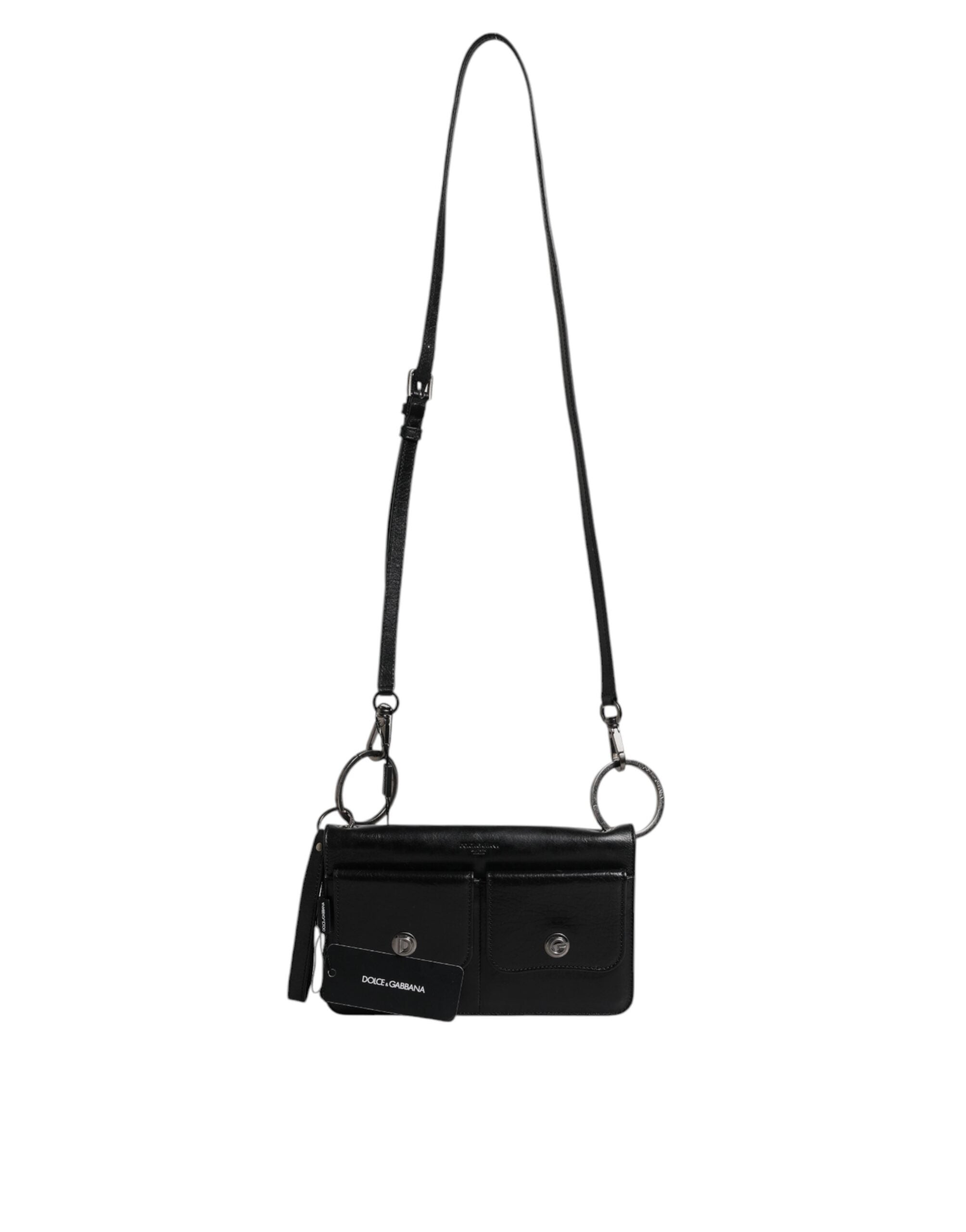Black Leather Logo Purse Shoulder Crossbody Bag