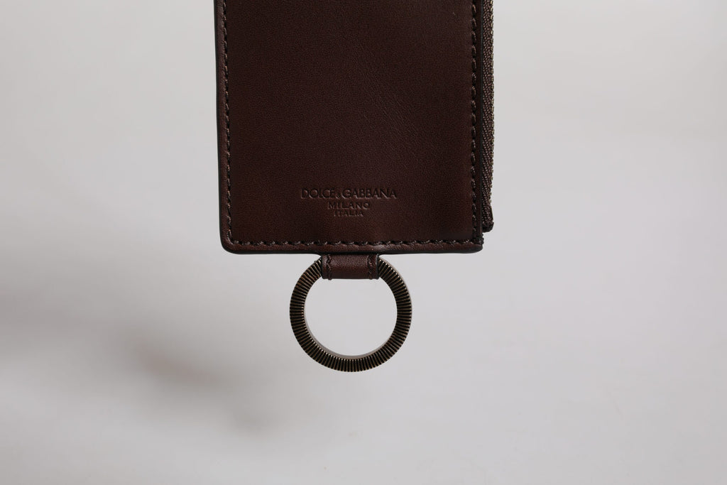 Brown Calf Leather Lanyard Logo Card Holder Wallet