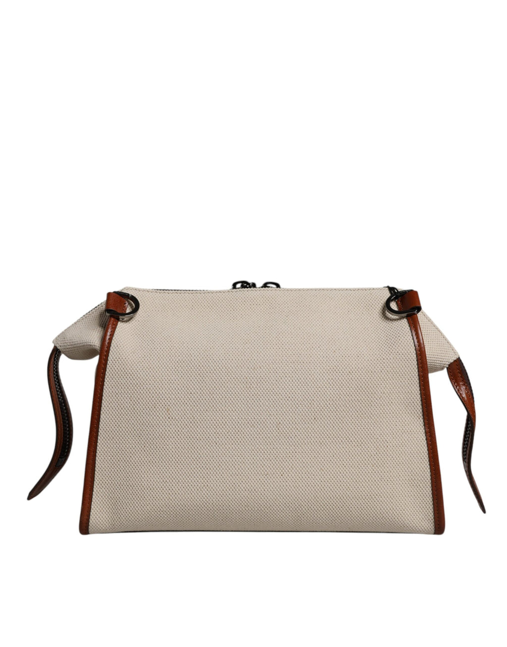 Beige Brown Cotton Leather Duffle Shoulder Bag