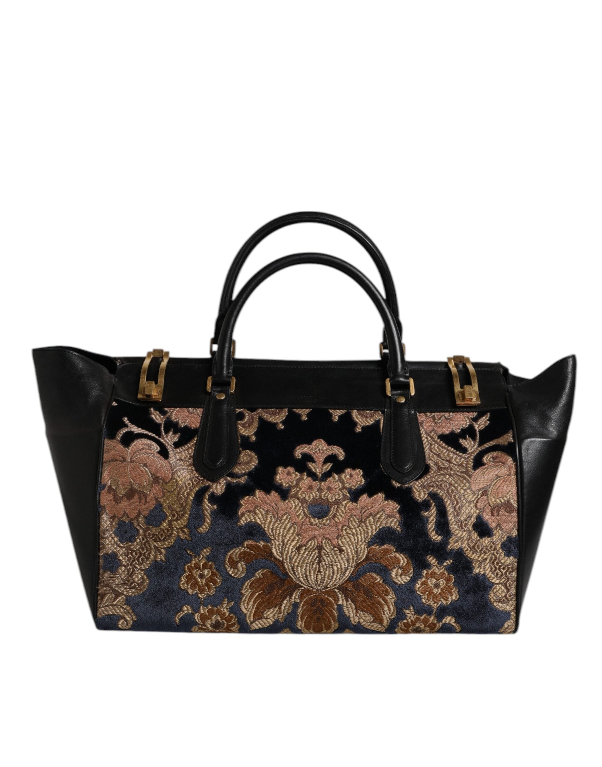 Black Floral Jacquard Handbag Shoulder Tote Bag