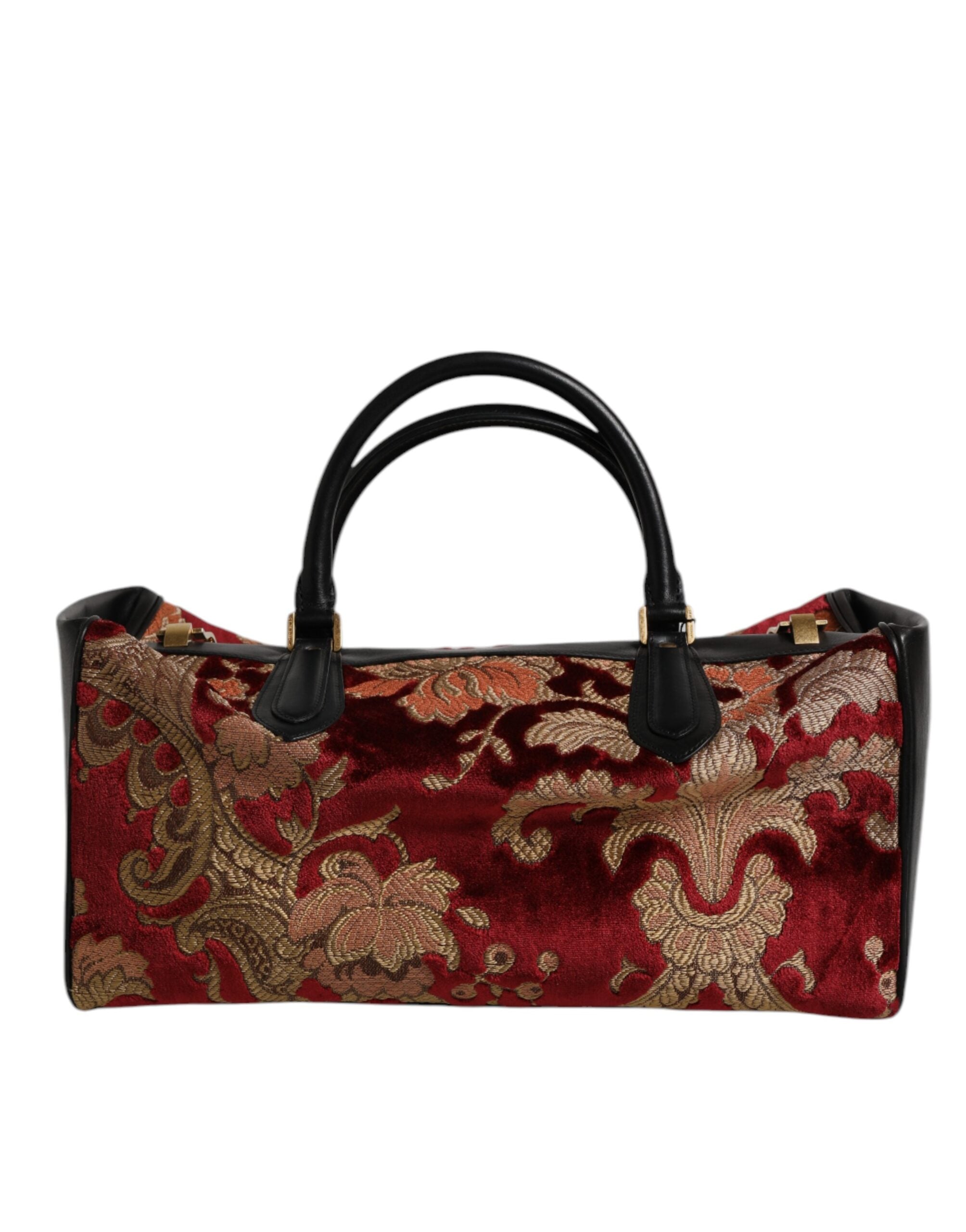 Multicolor Leather Brocade Velvet Travel Duffle Tote Bag