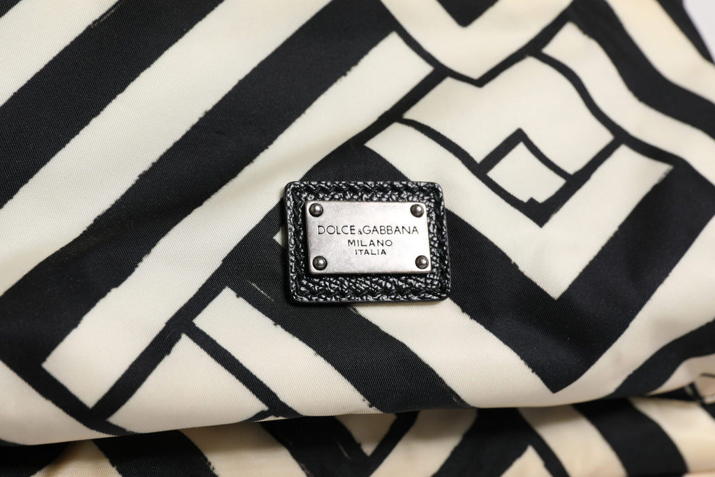 Black White Nylon Leather Travel Back Pack Bag