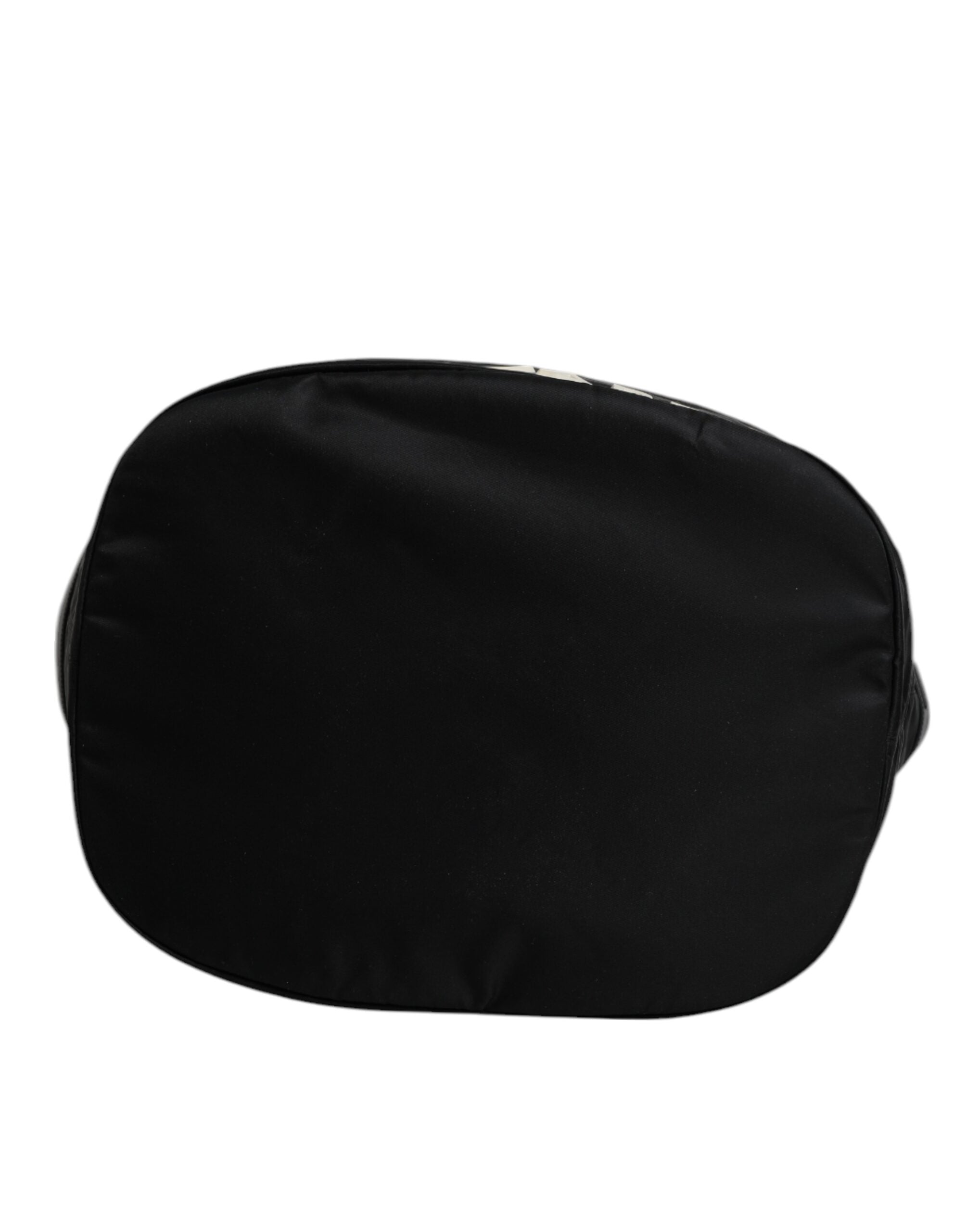 Black Nylon White Iconic Logo Shoulder Bucket Bag
