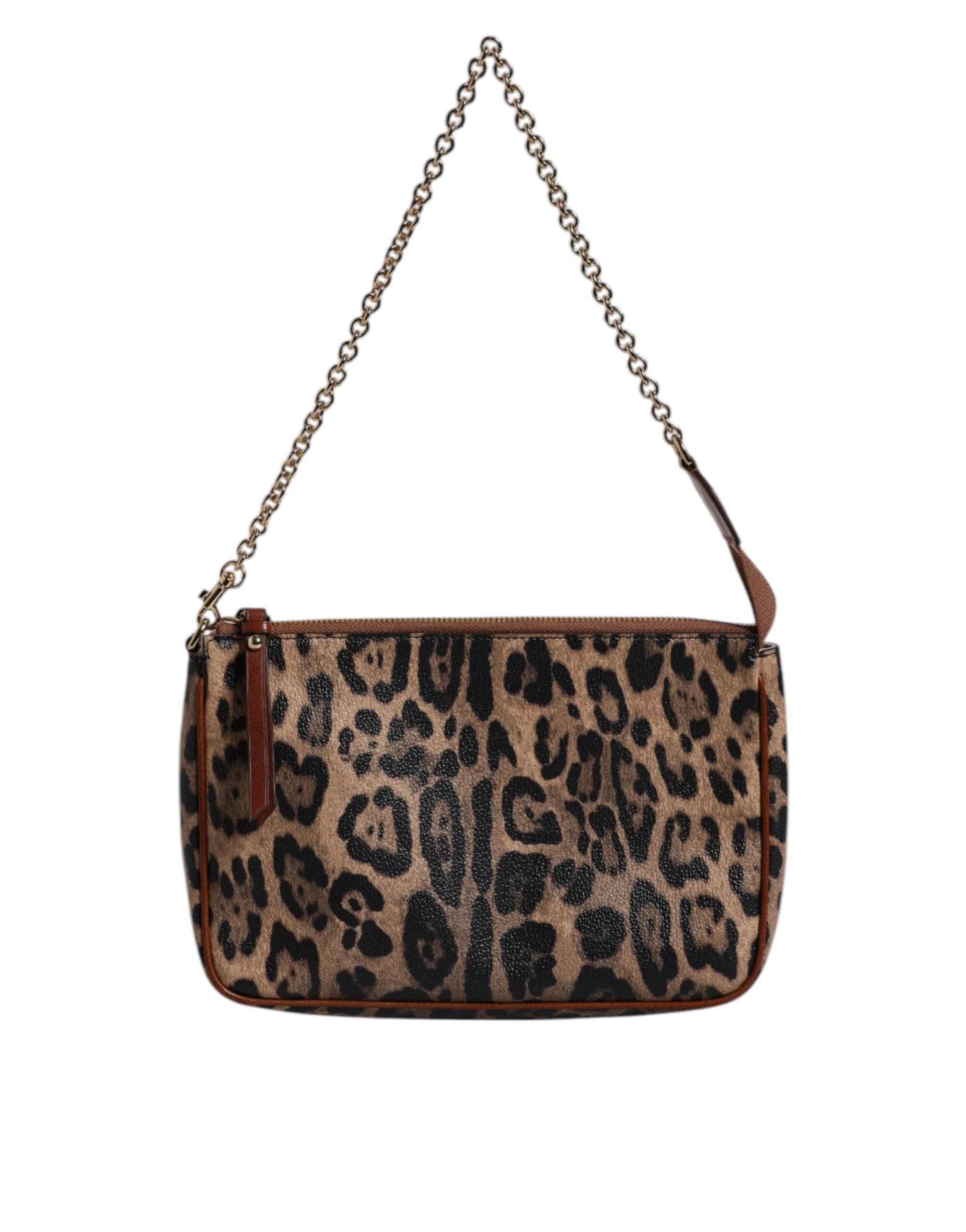 Brown Leopard Leather Shoulder Chain Strap Bag