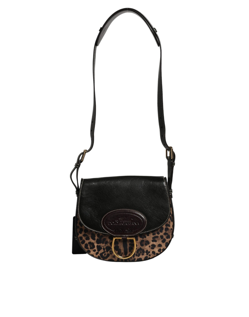 Black Brown Leopard Leather Shoulder Strap Bag