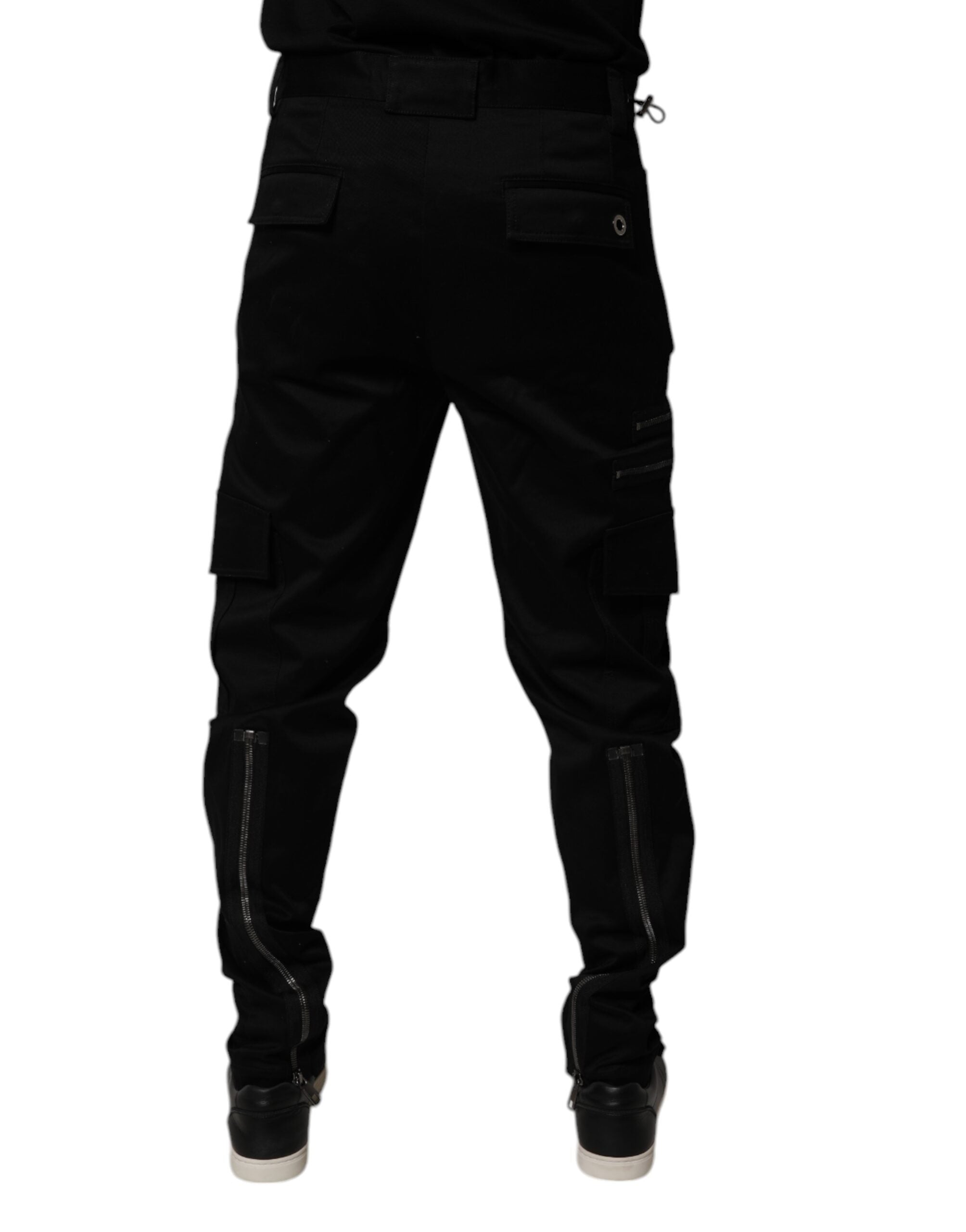 Black Cotton Cargo Tapered Pants