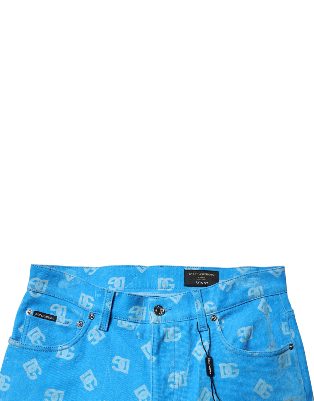 Blue Logo Monogram Cotton Skinny Denim Jeans
