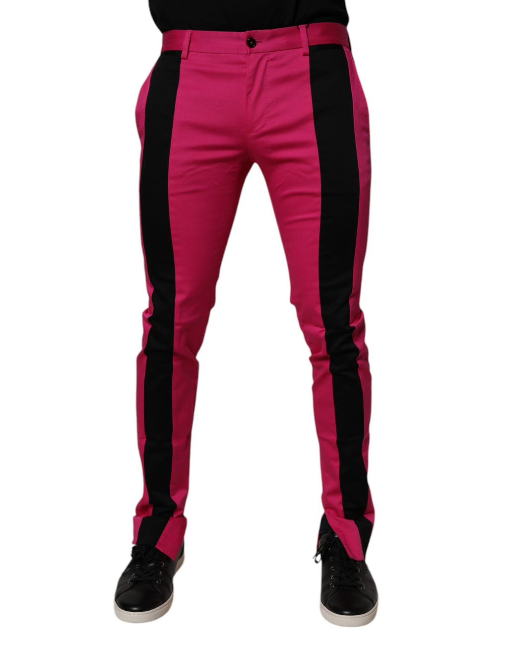 Pink Black Stripe Slim Fit Men Dress Pants