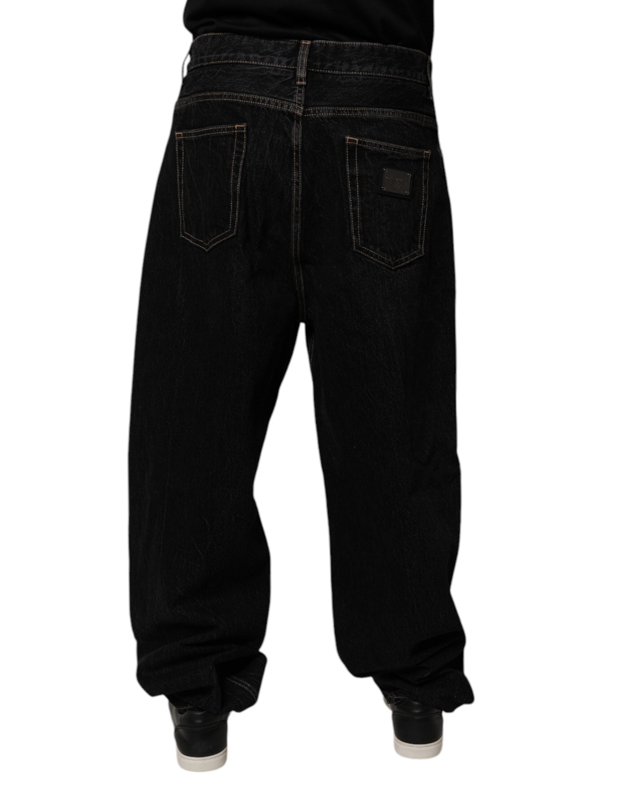 Black Cotton Mid Waist Wide Leg Denim Jeans