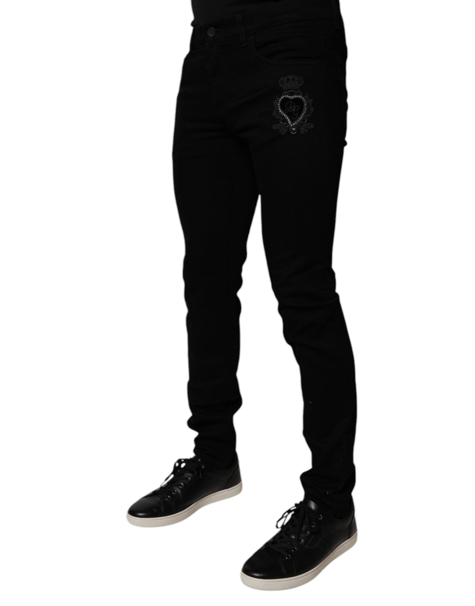 Black Sacred Heart Cotton Skinny Denim Jeans