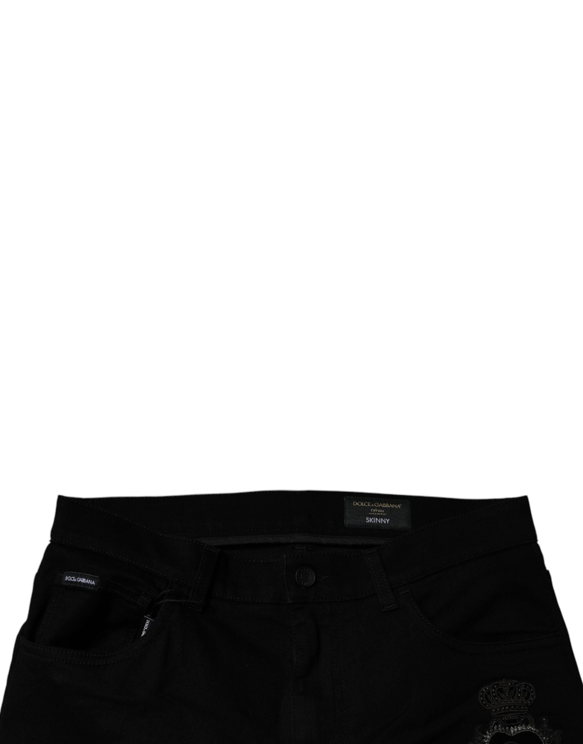 Black Sacred Heart Cotton Skinny Denim Jeans