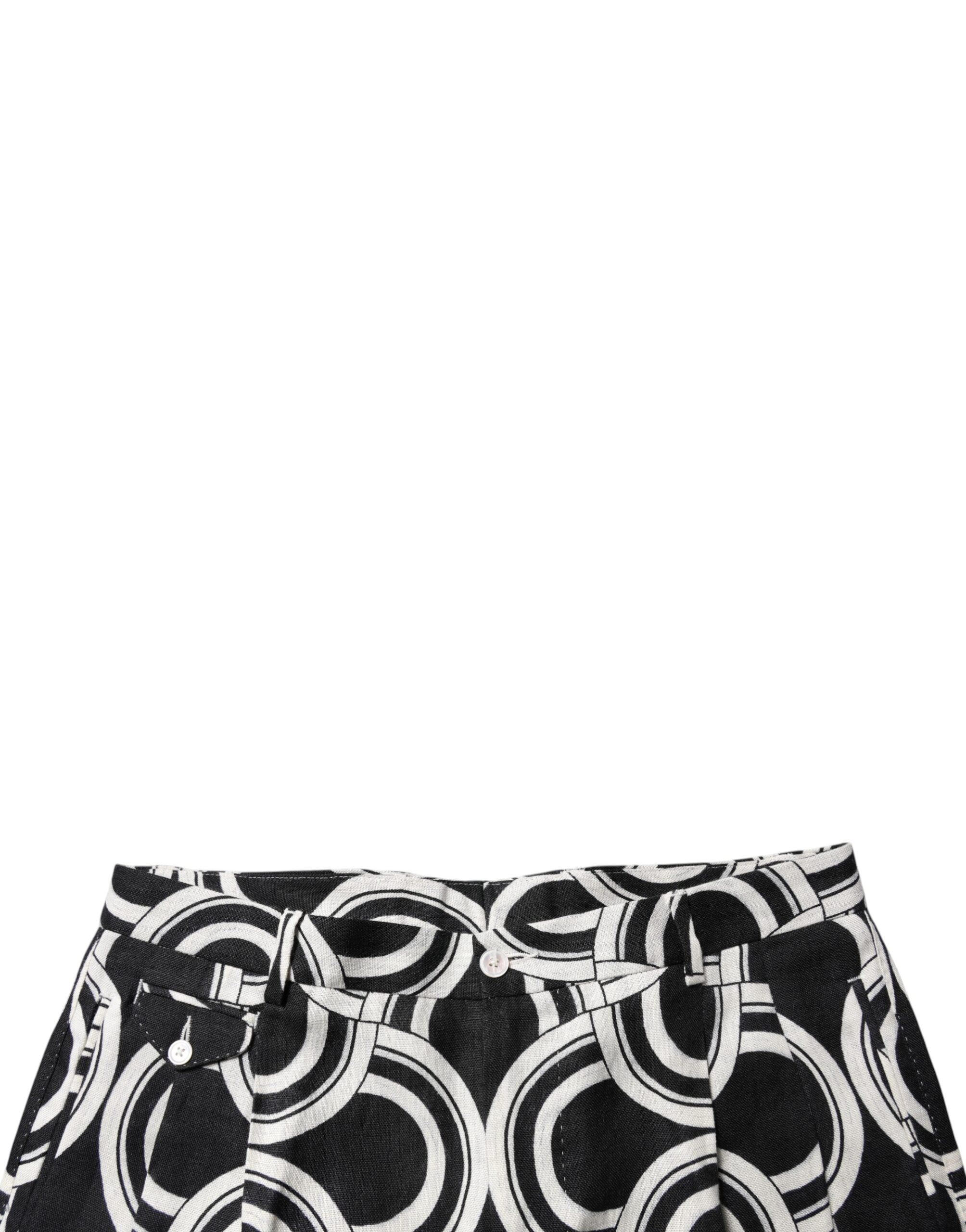 Black White Linen Bermuda Shorts