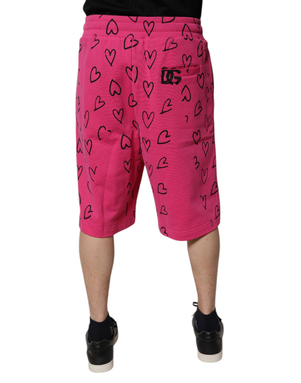 Pink Cotton Heart Print Bermuda Shorts