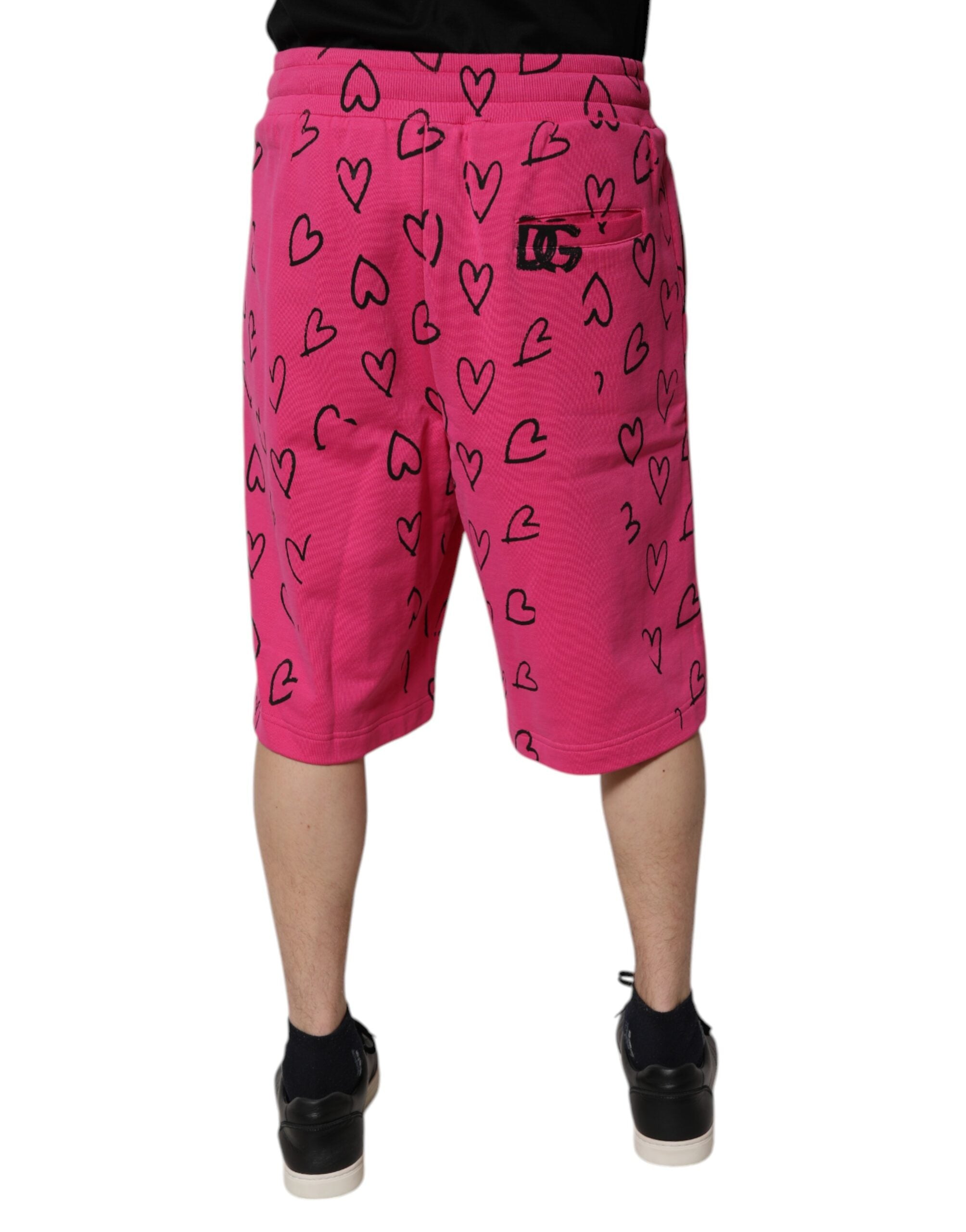 Pink Cotton Heart Print Bermuda Shorts