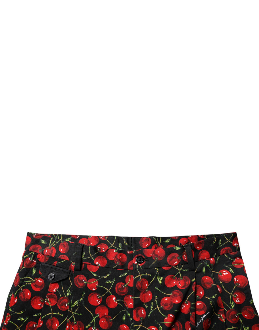 Black Red Cherry Print Bermuda Cotton Shorts